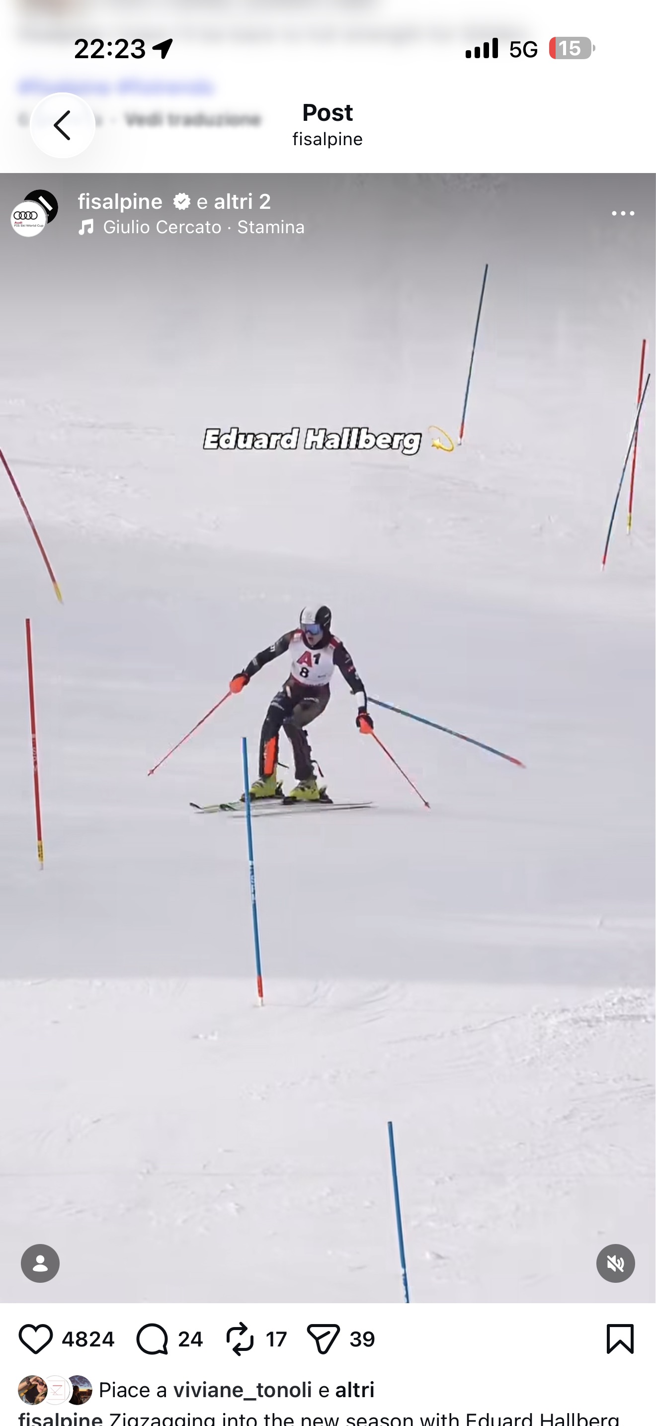 Screenshot di un video di sci realizzato per FIS